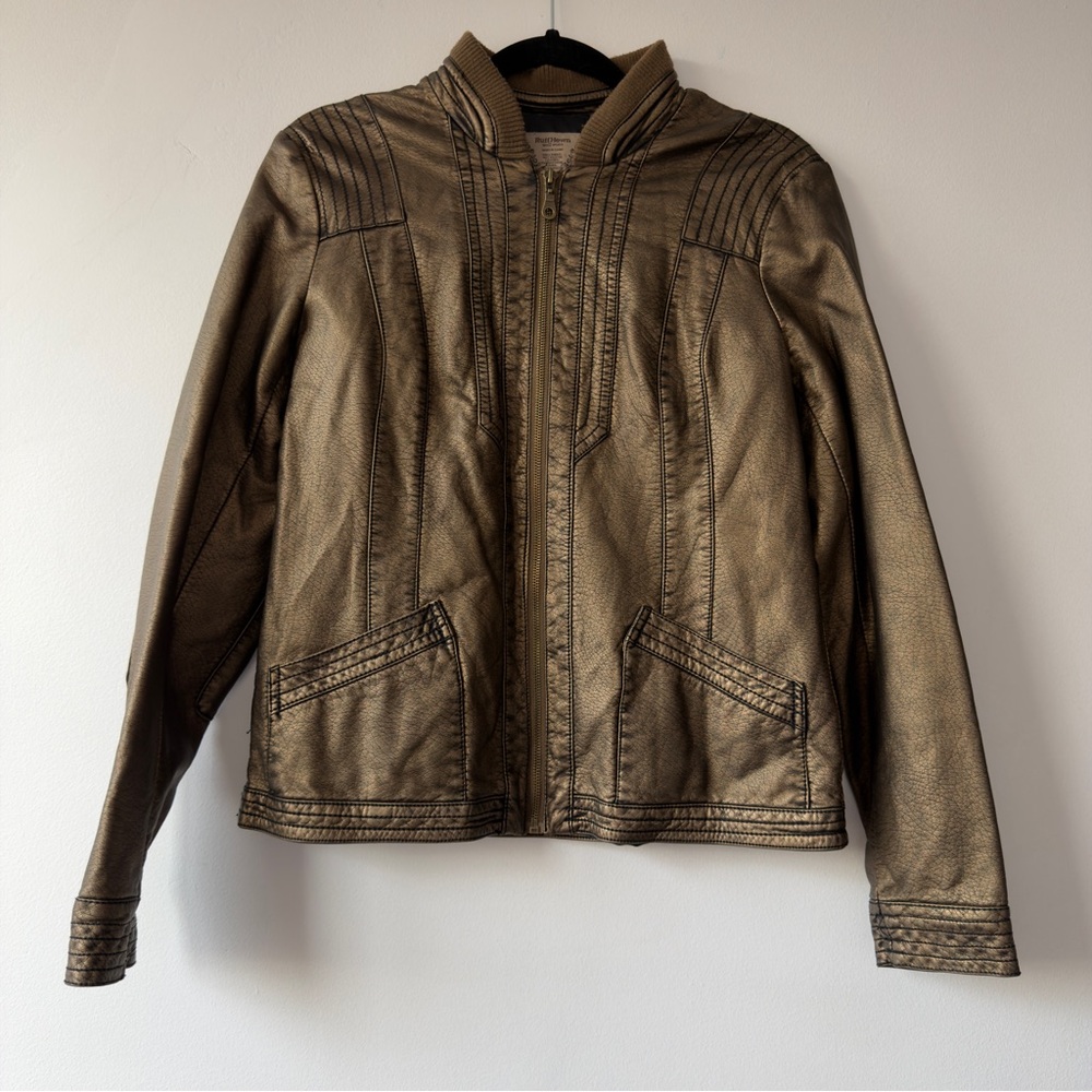 Ruff Hewn Metallic Bronze Bomber-Style‎ Jacket